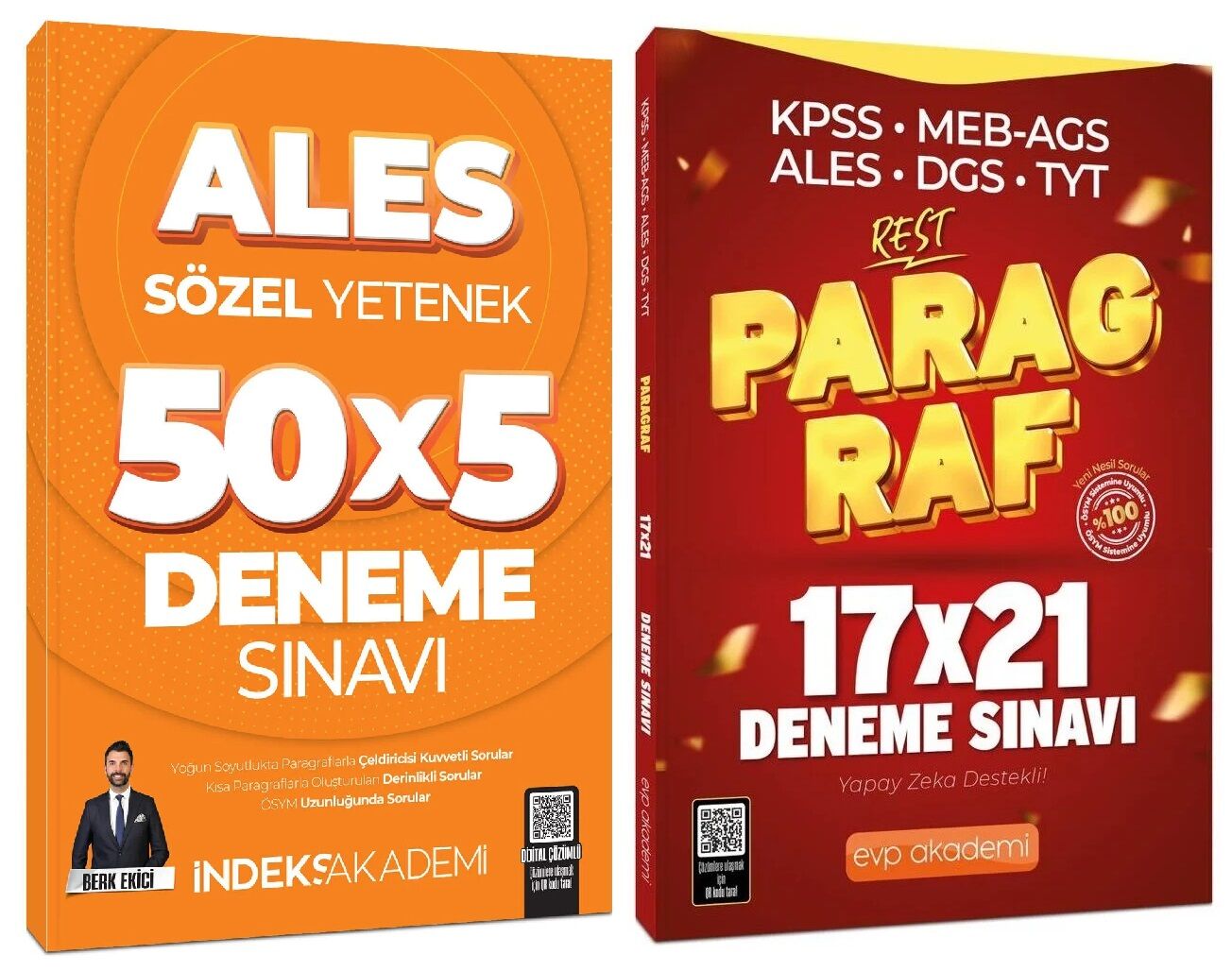 İndeks + EVP Akademi 2025 ALES Sözel Yetenek + Paragraf 5+21 Deneme 2 li Set - Berk Ekici İndeks + EVP Akademi Yayıncılık