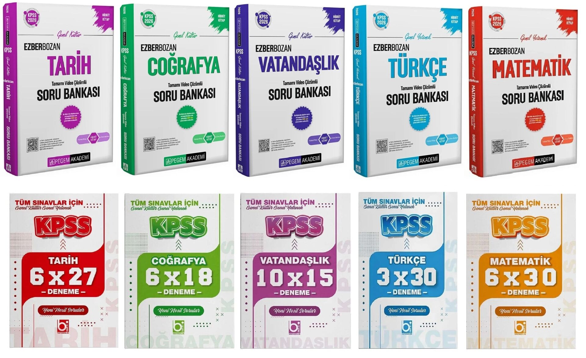 Pegem + Bigelio 2026 KPSS Genel Yetenek Genel Kültür Ezberbozan Soru Bankası + 31 Deneme 10 lu Set Pegem Akademi + Bigelio Yayınları