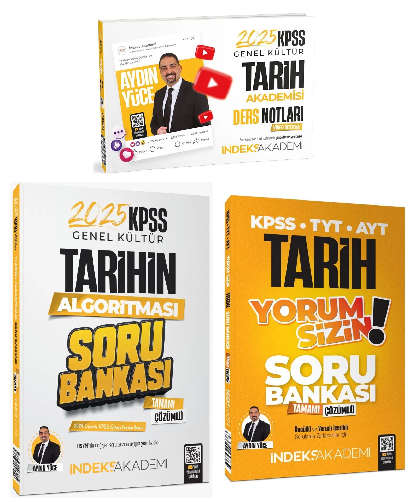 SÜPER FİYAT - İndeks Akademi 2025 KPSS Tarih Akademisi Video Ders Notları + Soru Bankası 3 lü Set - Aydın Yüce İndeks Akademi Yayıncılık