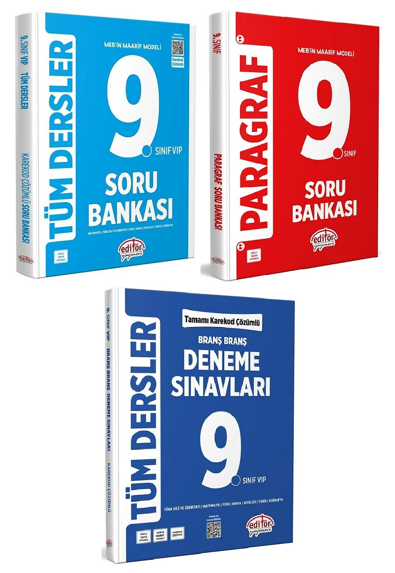 Editör 9. Sınıf Tüm Dersler Soru Bankası + 9 Deneme + Paragraf 9 Deneme 3 lü Set Editör Yayınları