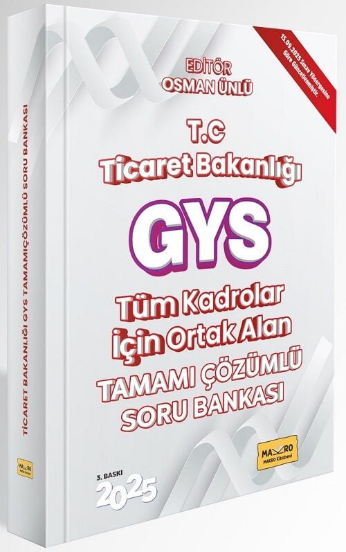 Makro Kitabevi 2025 GYS Ticaret Bakanlığı Ortak Konular Soru Bankası Çözümlü 3. Baskı Görevde Yükselme Makro Kitabevi