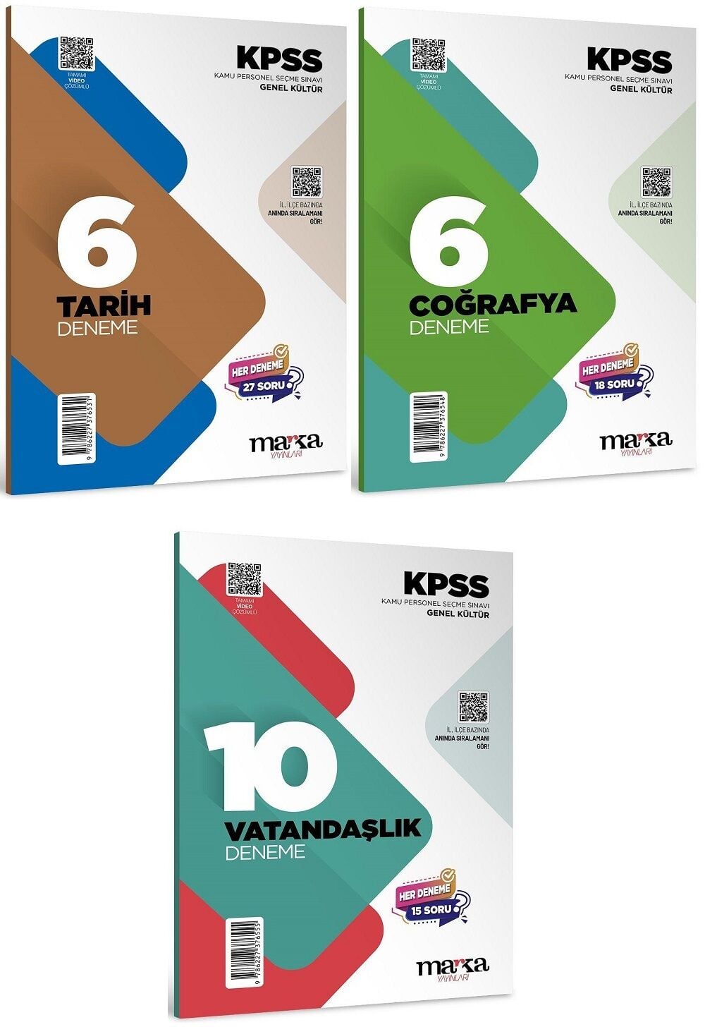 Marka 2026 KPSS Tarih + Coğrafya + Vatandaşlık 6+6+10 Deneme 3 lü Set Marka Yayınları
