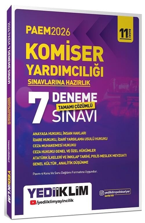 Yediiklim 2026 PAEM Komiser Yardımcılığı 7 Deneme Çözümlü Yediiklim Yayınları