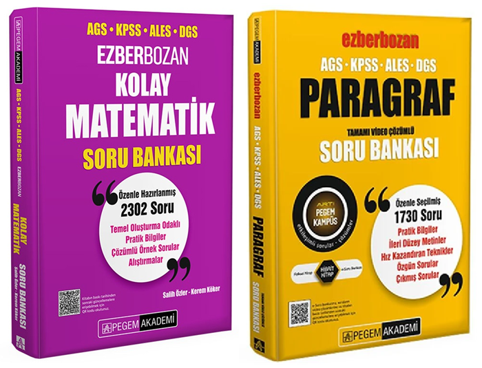 Pegem KPSS MEB-AGS ALES DGS Kolay Matematik + Ezberbozan Paragraf Soru 2 li Set Pegem Akademi Yayınları
