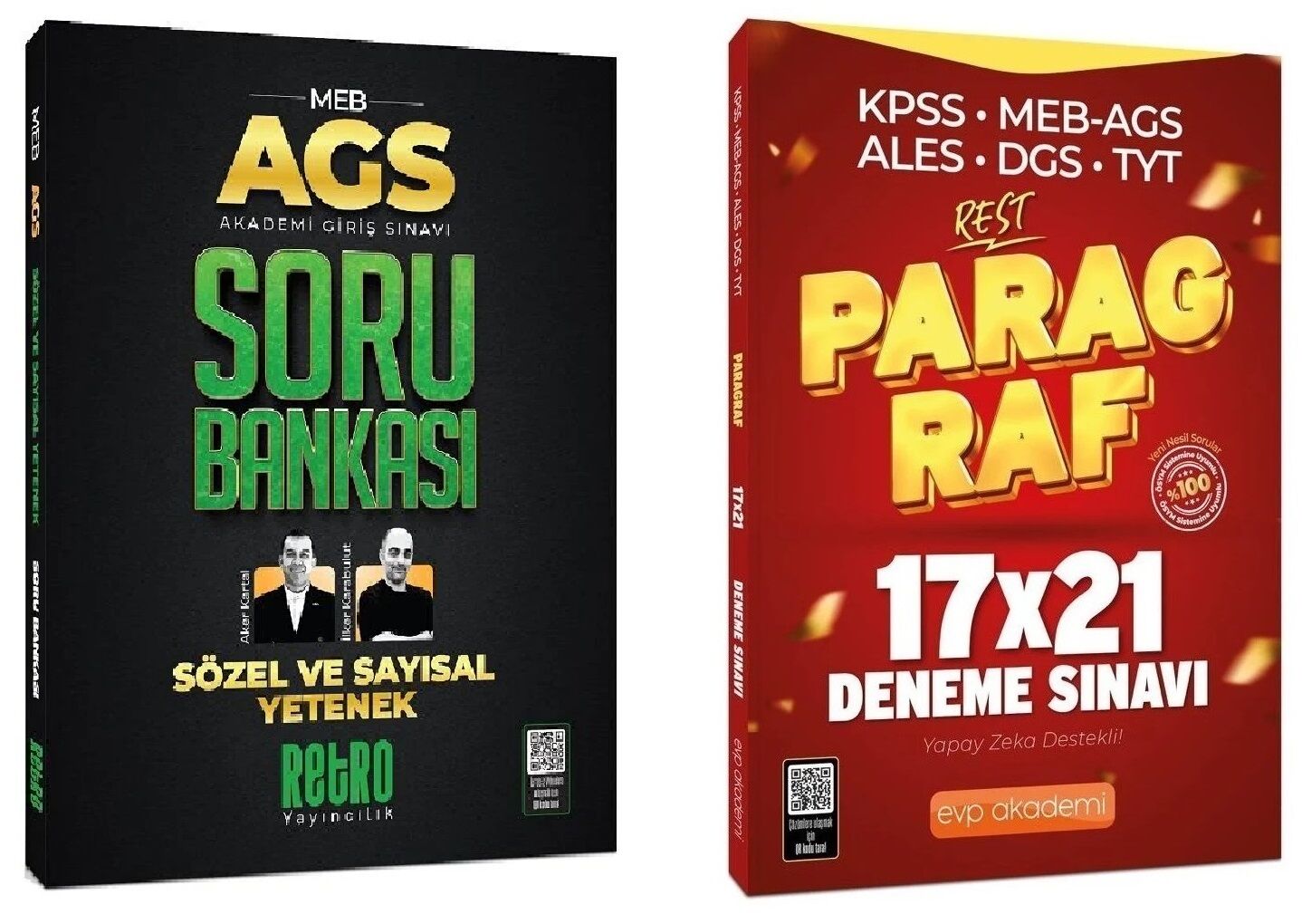 Retro + EVP Akademi 2025 MEB-AGS Sözel ve Sayısal Yetenek Soru Bankası + Paragraf 21 Deneme 2 li Set- Aker Kartal Retro + EVP Akademi Yayıncılık