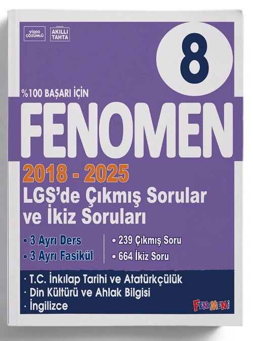 Fenomen Okul 8. Sınıf LGS TC İnkılap Tarihi ve Atatürkçülük, Din Kültürü ve Ahlak Bilgisi, İngilizce Çıkmış Sorular ve İkiz Soruları Fenomen Okul Yayınları