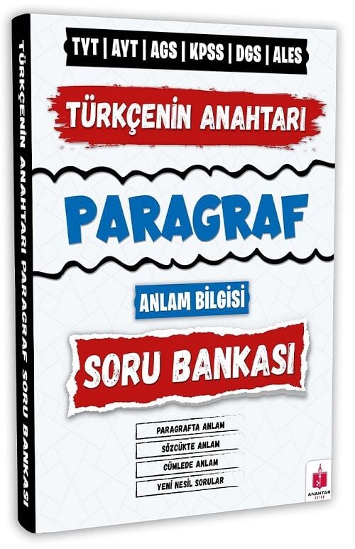 Anahtar Kitap YKS TYT AYT MEB-AGS KPSS DGS ALES Türkçenin Anahtarı Paragraf Anlam Bilgisi Soru Bankası Anahtar Kitap
