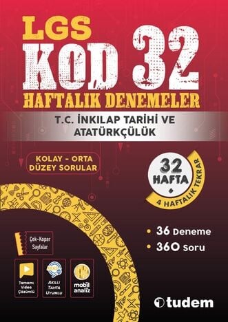 Tudem LGS TC İnkılap Tarihi ve Atatürkçülük Kod 32 Haftalık Denemeler Tudem Yayınları
