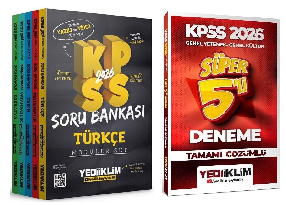 Yediiklim 2026 KPSS Genel Yetenek Genel Kültür Soru Bankası Modüler + 5 Deneme 2 li Set Yediiklim Yayınları
