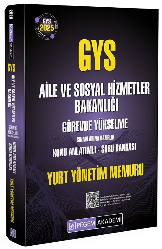 Pegem 2025 GYS Aile ve Sosyal Hizmetler Bakanlığı Yurt Yönetimi Memuru Konu Anlatımlı Soru Bankası Görevde Yükselme Pegem Akademi Yayınları
