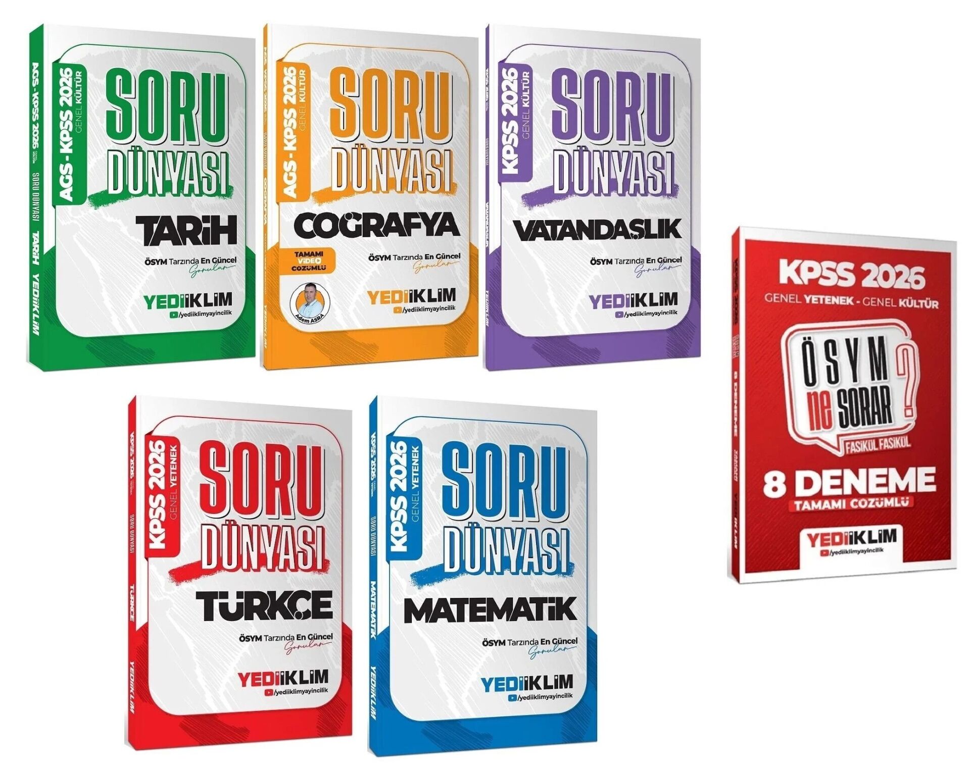 Yediiklim 2026 KPSS Genel Yetenek Genel Kültür Soru Dünyası Soru Bankası + 8  Deneme 6 lı Set Yediiklim Yayınları