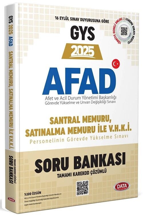 Data 2025 GYS AFAD Santral, Satınalma Memuru ile VHKİ Soru Bankası Çözümlü Görevde Yükselme Data Yayınları