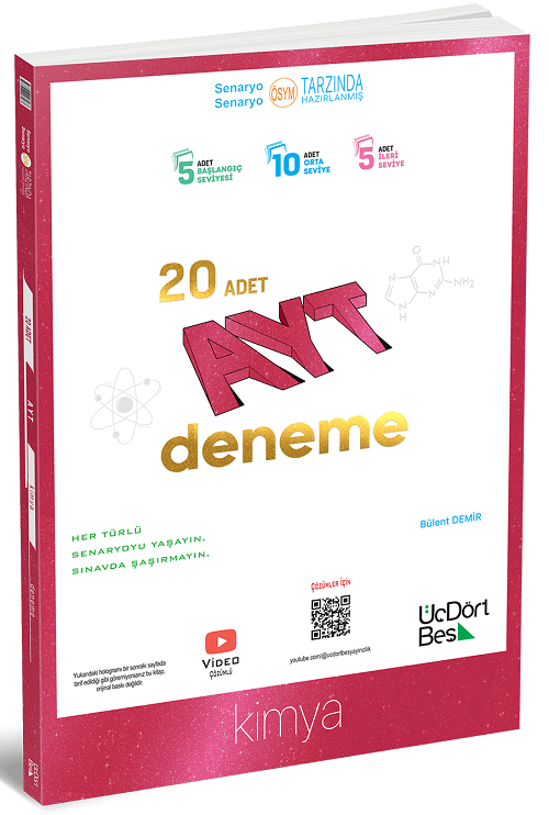 Üç Dört Beş 2025 YKS AYT Kimya 20 Deneme Video Çözümlü Üç Dört Beş Yayınları