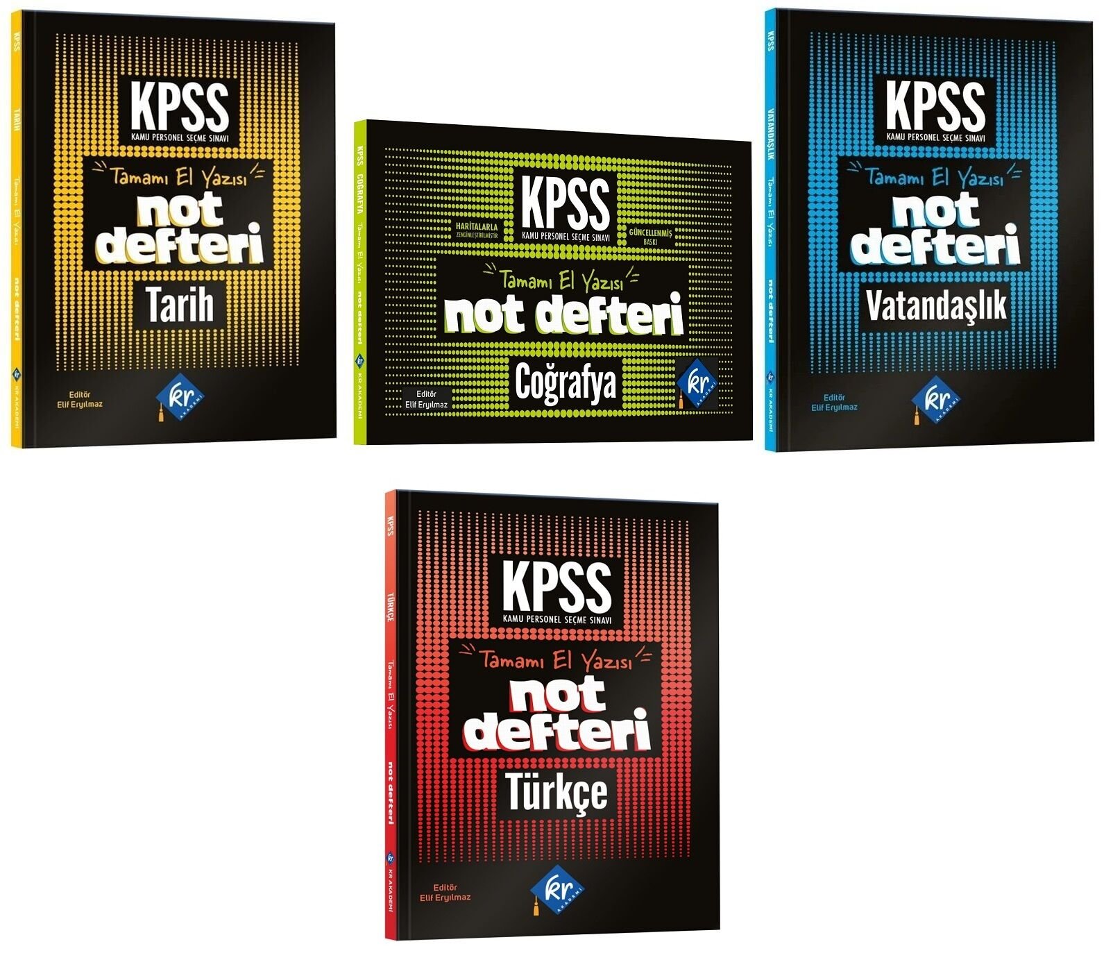 KR Akademi KPSS Türkçe+Tarih+Coğrafya+Vatandaşlık El Yazısı Not Defteri 4 lü Set KR Akademi Yayınları