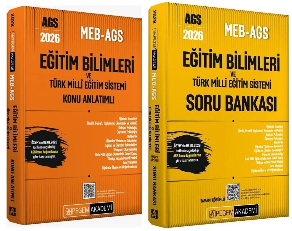 YENİ AGS - Pegem 2026 MEB-AGS Eğitim Bilimleri ve Türk Milli Eğitim Sistemi Konu Anlatımlı + Soru Bankası 2 li Set Pegem Akademi Yayınları