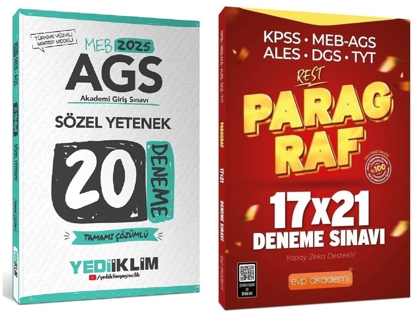 Yediiklim + EVP Akademi 2025 MEB-AGS Sözel Yetenek + Paragraf 20+21 Deneme 2 li Set Yediiklim + EVP Akademi Yayınları
