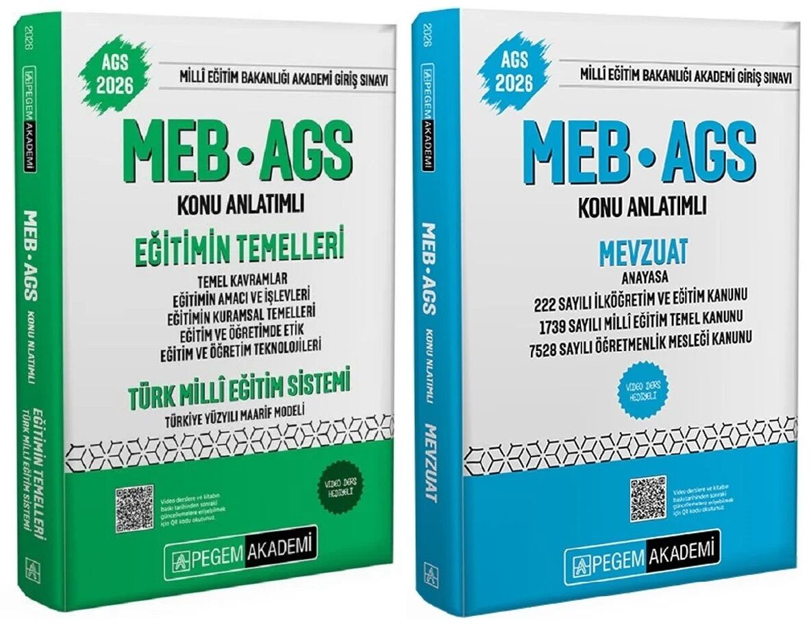 Pegem 2026 MEB-AGS Eğitimin Temelleri ve Türk Milli Eğitim Sistemi + Mevzuat Konu Anlatımlı 2 li Set Pegem Akademi Yayınları