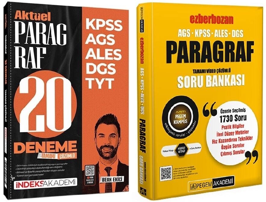 Pegem + İndeks 2026 KPSS MEB-AGS ALES DGS Paragraf Ezberbozan Soru Bankası + 20 Deneme 2 li Set - Berk Ekici Pegem + İndeks Akademi Yayınları