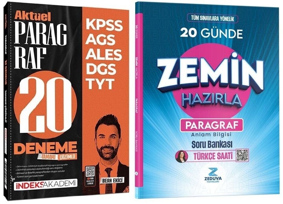 Zeduva + İndeks YKS TYT KPSS Türkçe Saati Paragraf Anlam Bilgisi 20 Günde Zemin Hazırla Soru Bankası + 20 Deneme 2 li Set - Öznur Saat Yıldırım, Berk Ekici Zeduva Yayınları