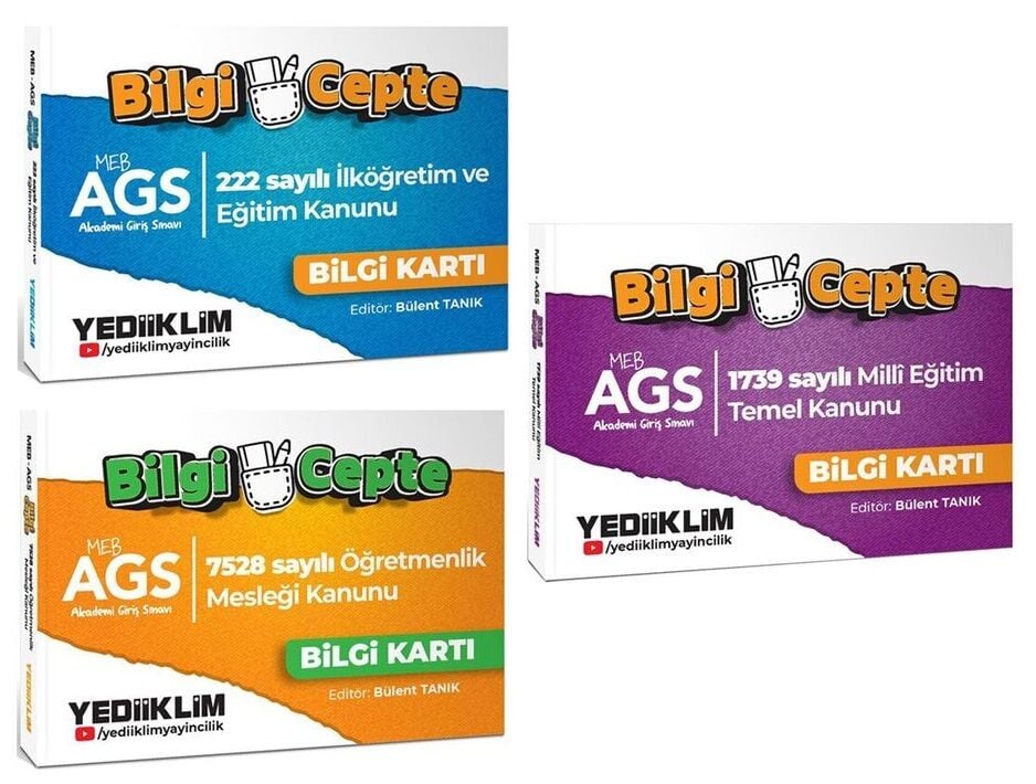 Yediiklim 2026 MEB-AGS 222 - 1739 - 7528 Sayılı Kanun Bilgi Cepte Bilgi Kartı 3 lü Set - Bülent Tanık Yediiklim Yayınları