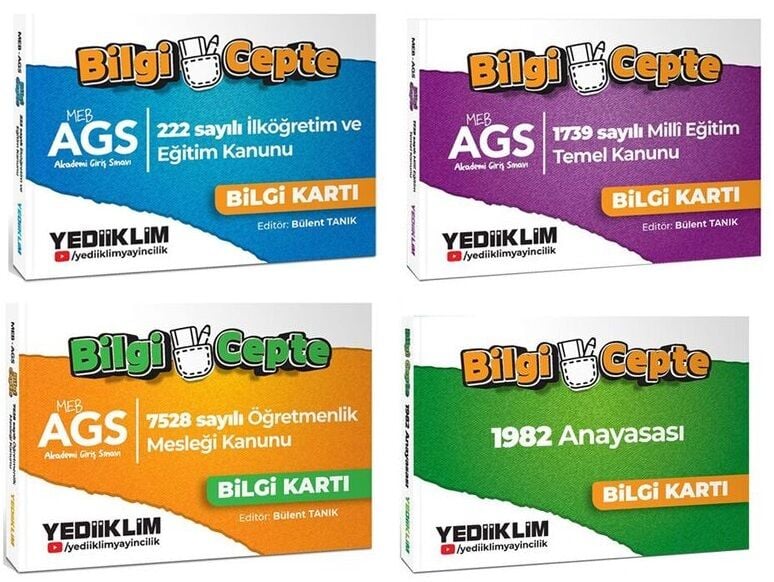 Yediiklim 2026 MEB-AGS 222 - 1739 - 7528 Sayılı Kanun + 1982 Anayasası Bilgi Cepte Bilgi Kartı 4 lü Set - Bülent Tanık Yediiklim Yayınları