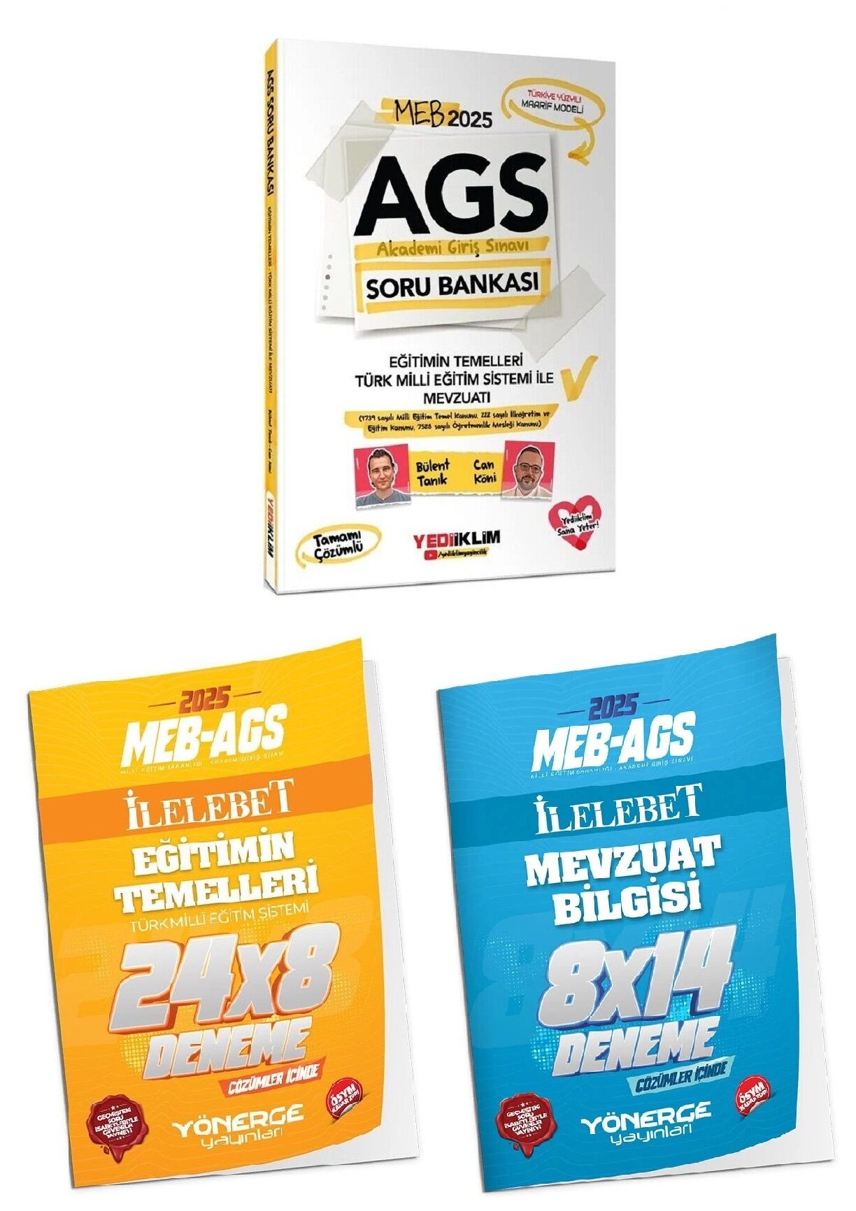 Yediiklim + Yönerge 2025 MEB-AGS Eğitimin Temelleri ve Türk Milli Eğitim Sistemi ile Mevzuatı Soru Bankası + 22 Deneme 3 lü Set - Bülent Tanık, Can Köni Yediiklim + Yönerge Yayınları