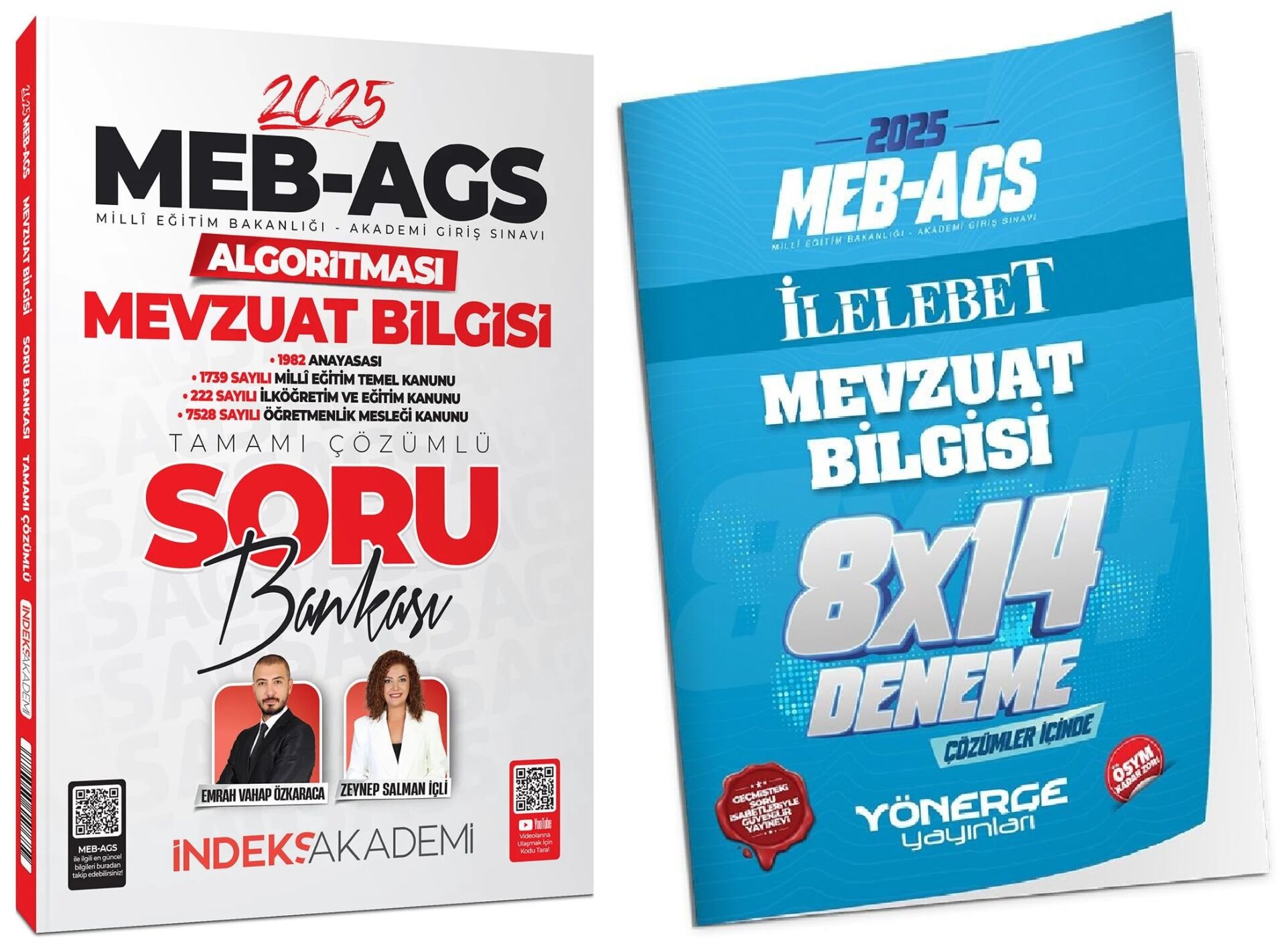 İndeks + Yönerge 2025 MEB-AGS Algoritması Mevzuat Bilgisi Soru Bankası + 8 Deneme 2 li Set - Emrah Vahap Özkaraca, Zeynep Salman İçli İndeks Akademi + Yönerge Yayıncılık