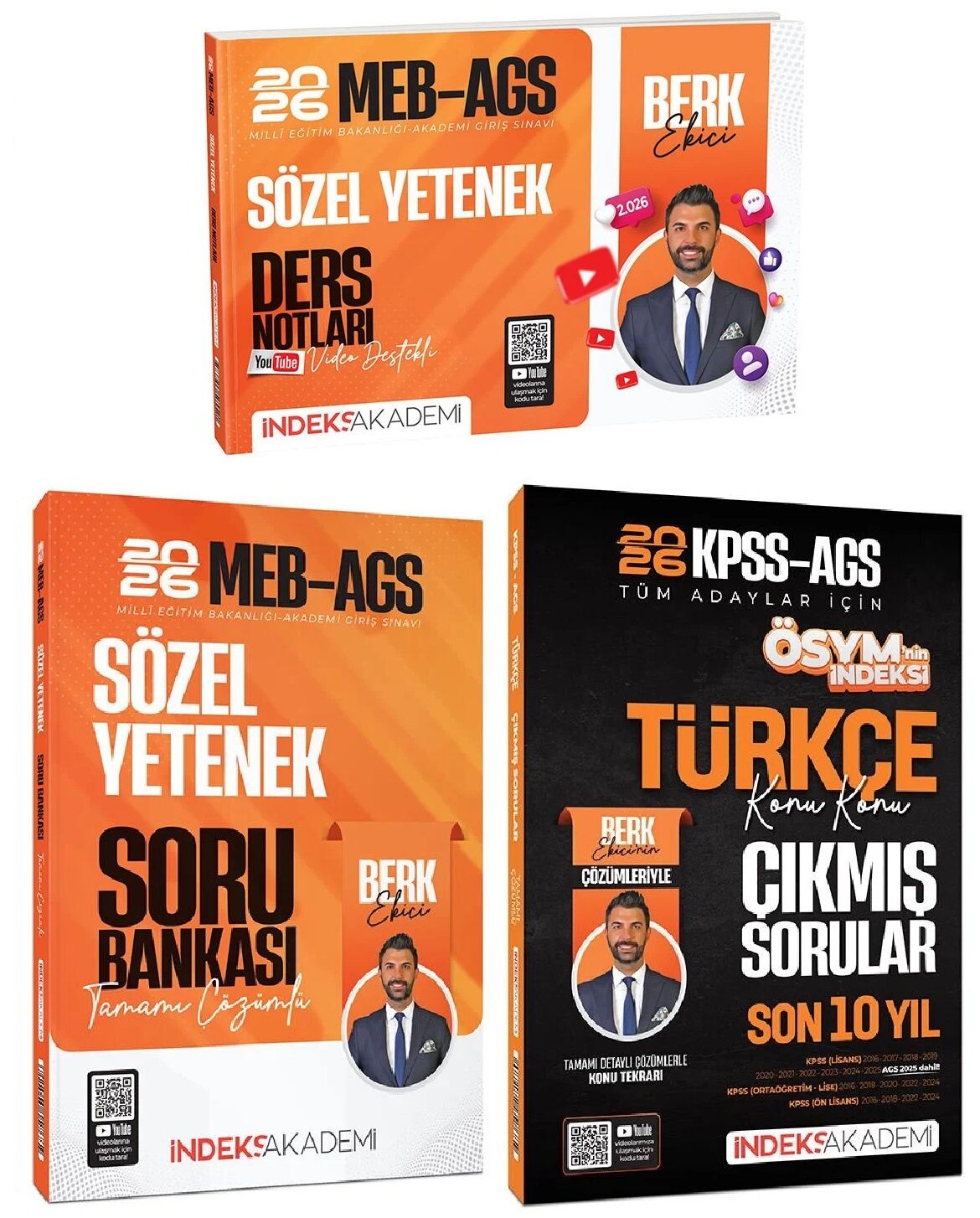 İndeks Akademi 2026 MEB-AGS Sözel Yetenek Video Ders Notları + Soru Bankası + Çıkmış Sorular 3 lü Set - Berk Ekici İndeks Akademi Yayıncılık