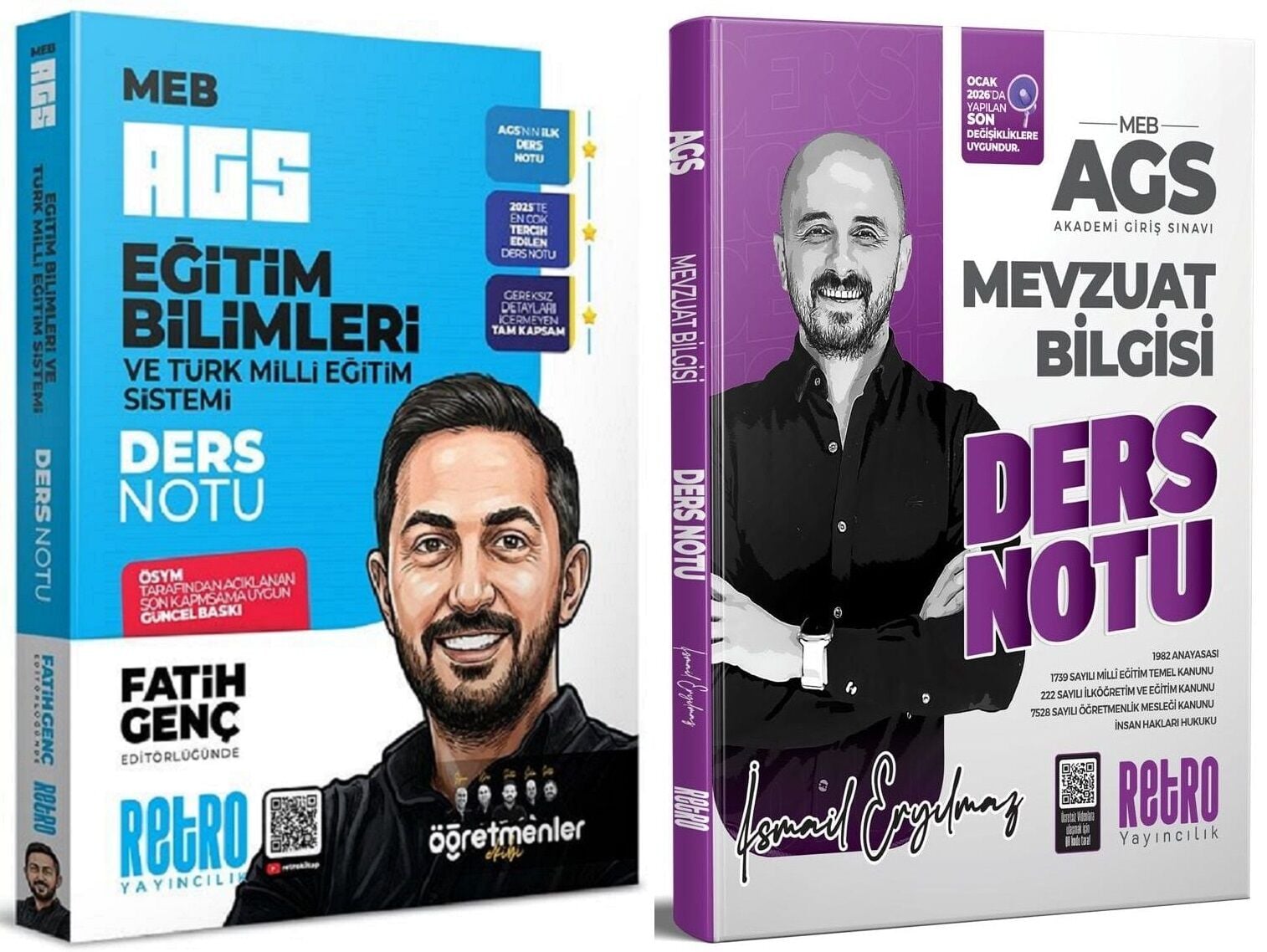 YENİ AGS - Retro 2026 MEB-AGS Eğitim Bilimleri ve Türk Milli Eğitim Sistemi + Mevzuat Bilgisi Ders Notu 2 li Set Retro Yayıncılık