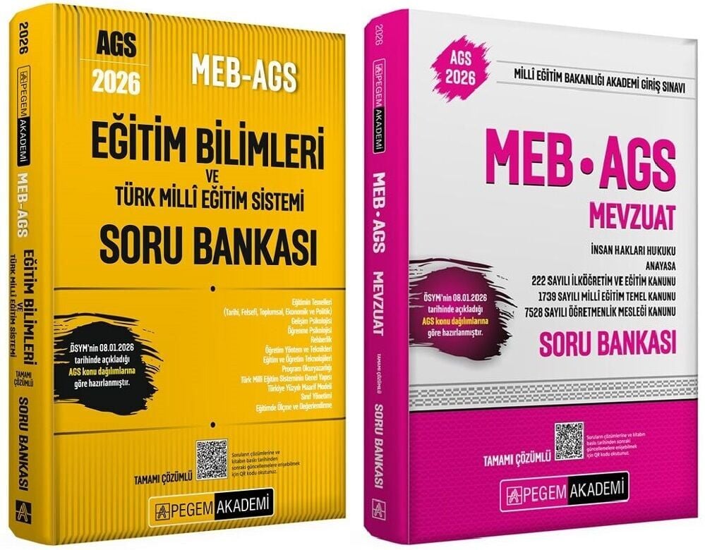 YENİ AGS - Pegem 2026 MEB-AGS Eğitim Bilimleri + Mevzuat Soru Bankası 2 li Set Pegem Akademi Yayınları