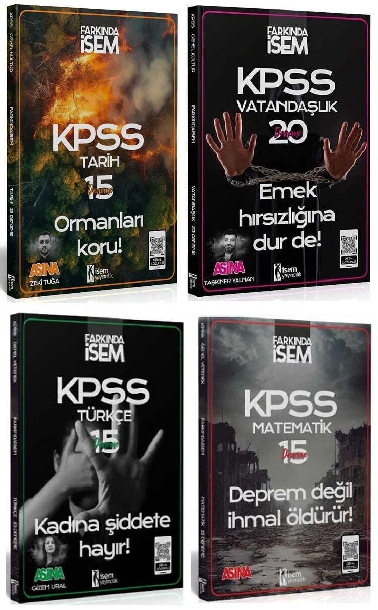 SÜPER FİYAT - İsem 2025 KPSS Tarih+Vatandaşlık+Türkçe+Matematik Aşina 65 Deneme 4 lü Set İsem Yayınları