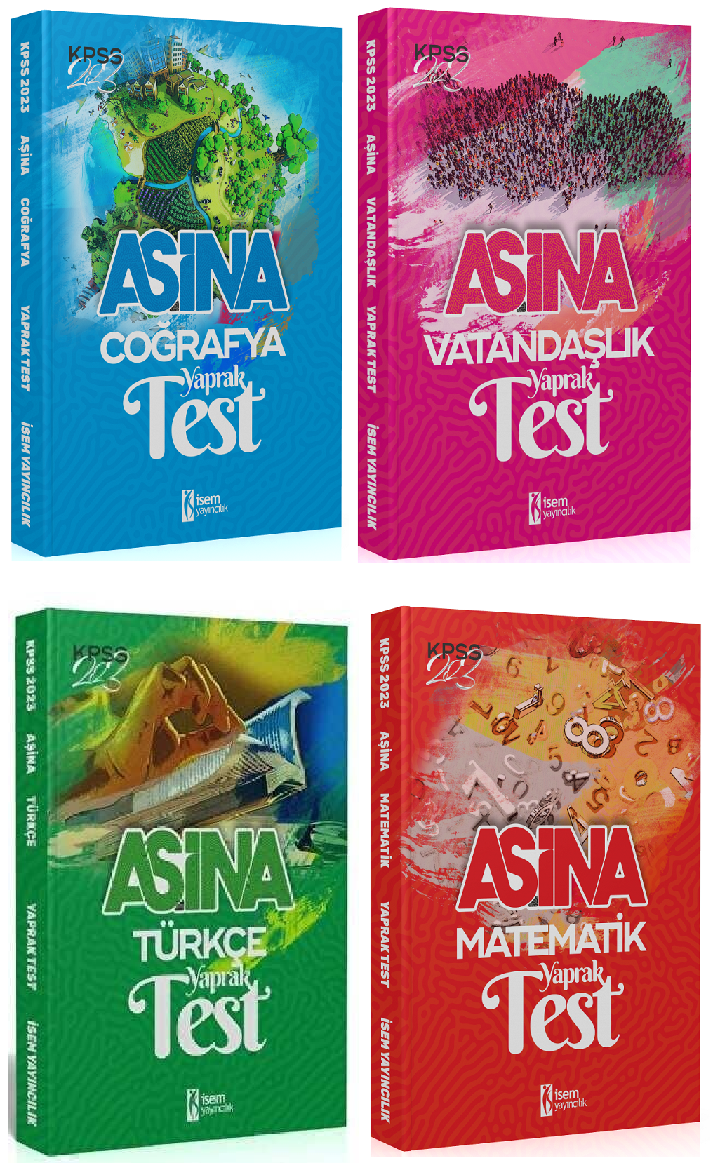 SÜPER FİYAT - İsem 2023 KPSS Coğrafya+Vatandaşlık+Türkçe+Matematik Aşina Yaprak Test 4 lü Set İsem Yayınları