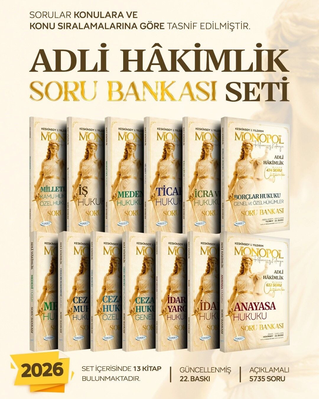 Monopol Adli Hakimlik Soru Bankası 13 Kitap Set Çözümlü 22. Baskı - Ömer Keskinsoy Monopol Yayınları