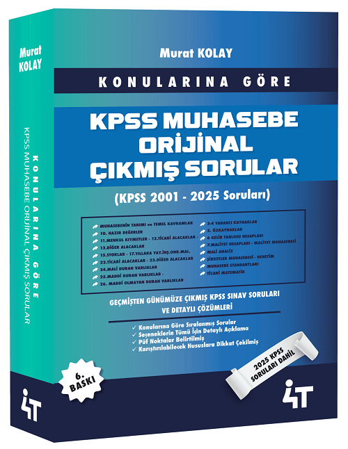 4T Yayınları 2026 KPSS A Grubu Muhasebe Orijinal Çıkmış Sorular Konularına Göre Çözümlü - Murat Kolay 4T Yayınları