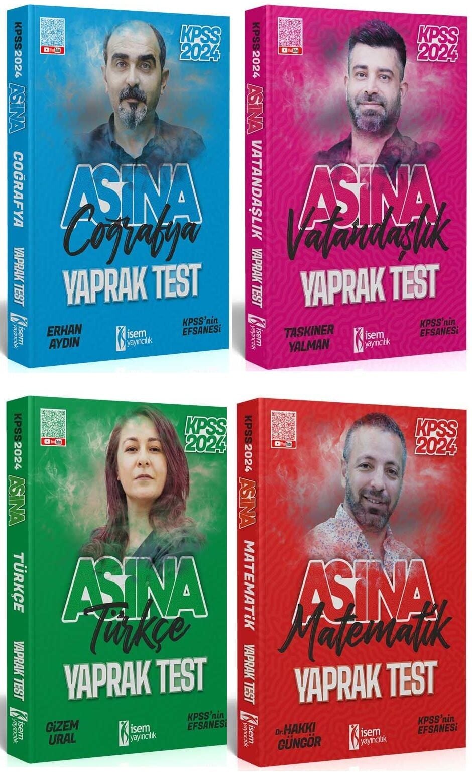 SÜPER FİYAT - İsem 2024 KPSS Coğrafya+Vatandaşlık+Türkçe+Matematik AŞİNA Yaprak Test 4 lü Set İsem Yayınları