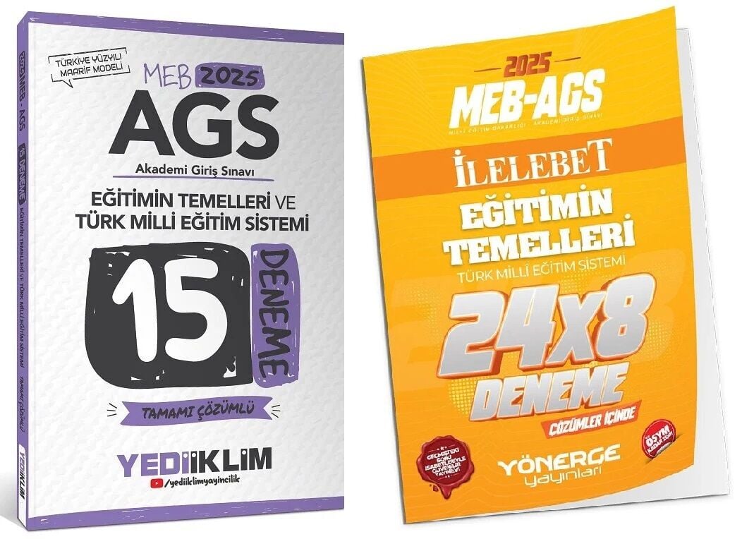 Yediiklim + Yönerge 2025 MEB-AGS Eğitimin Temelleri ve Türk Milli Eğitim Sistemi 15+8  Deneme 2 li Set Yediiklim + Yönerge Yayınları
