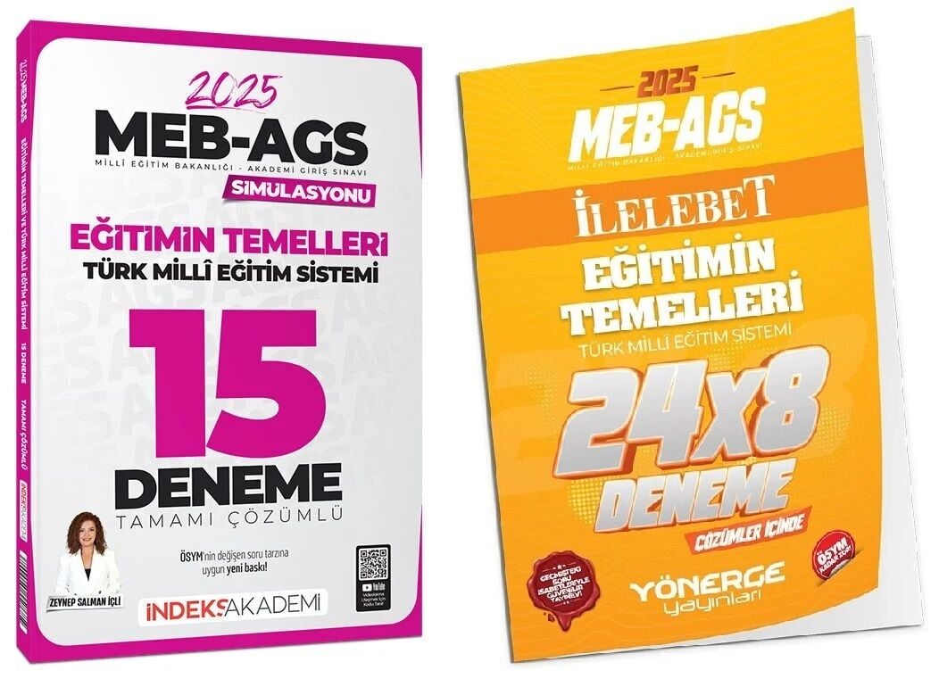 İndeks + Yönerge 2025 MEB-AGS Simülasyonu Eğitimin Temelleri ve Türk Milli Eğitim Sistemi 15+22 Deneme 2 li Set - Zeynep Salman İçli İndeks Akademi + Yönerge Yayıncılık