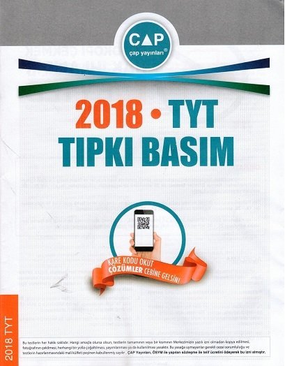 Çap Yayınları 2018 TYT Tıpkı Basım Çıkmış Sorular Çap Yayınları