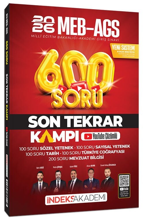 YENİ AGS - İndeks Akademi 2026 MEB-AGS Son Tekrar Kampı 600 Soru Bankası Youtube Video Çözümlü İndeks Akademi Yayıncılık