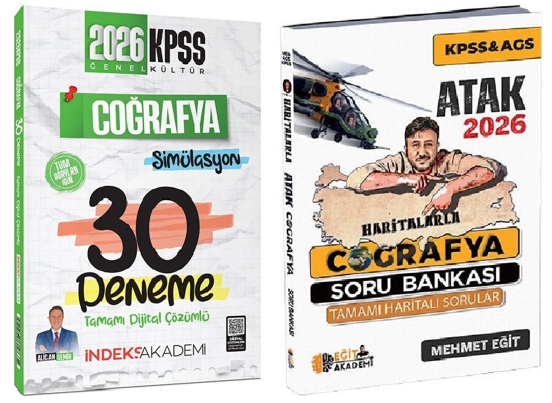 SÜPER FİYAT - Eğit + İndeks 2026 KPSS Haritalarla Atak Coğrafya Soru Bankası + 30 Deneme 2 li Set - Mehmet Eğit, Alican Demir Eğit + İndeks Akademi Yayıncılık
