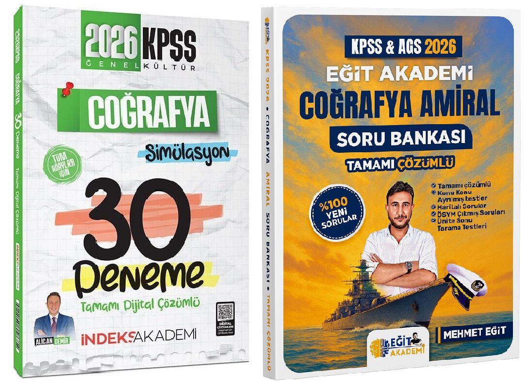 SÜPER FİYAT - Eğit + İndeks 2026 KPSS Coğrafya Amiral Soru Bankası + 30 Deneme 2 li Set - Mehmet Eğit, Alican Demir Eğit + İndeks Akademi Yayıncılık