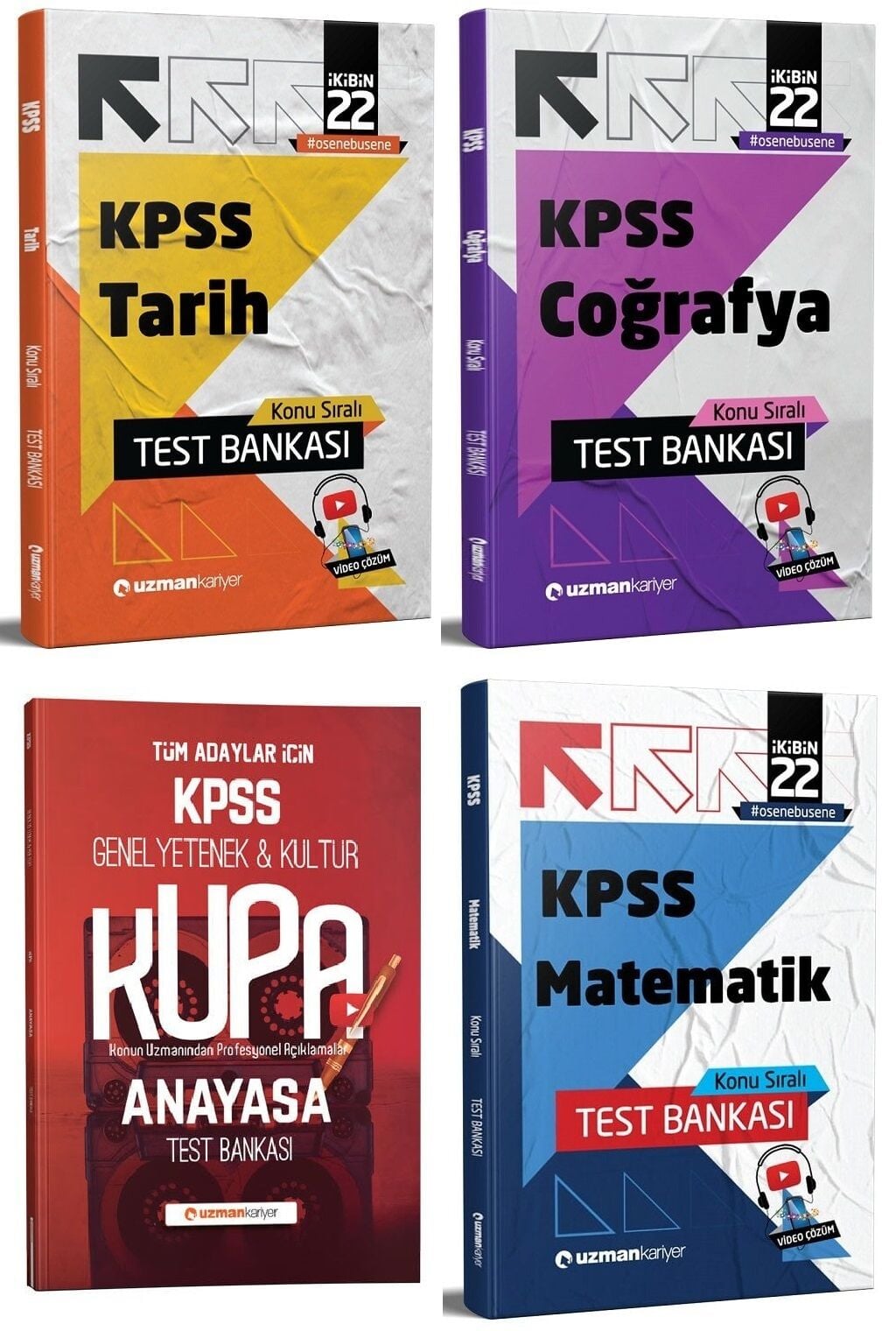 SÜPER FİYAT - Uzman Kariyer 2022 KPSS Tarih+Coğrafya+Vatandaşlık+Matematik Test Bankası Yaprak Test 4 lü Set Uzman Kariyer Yayınları