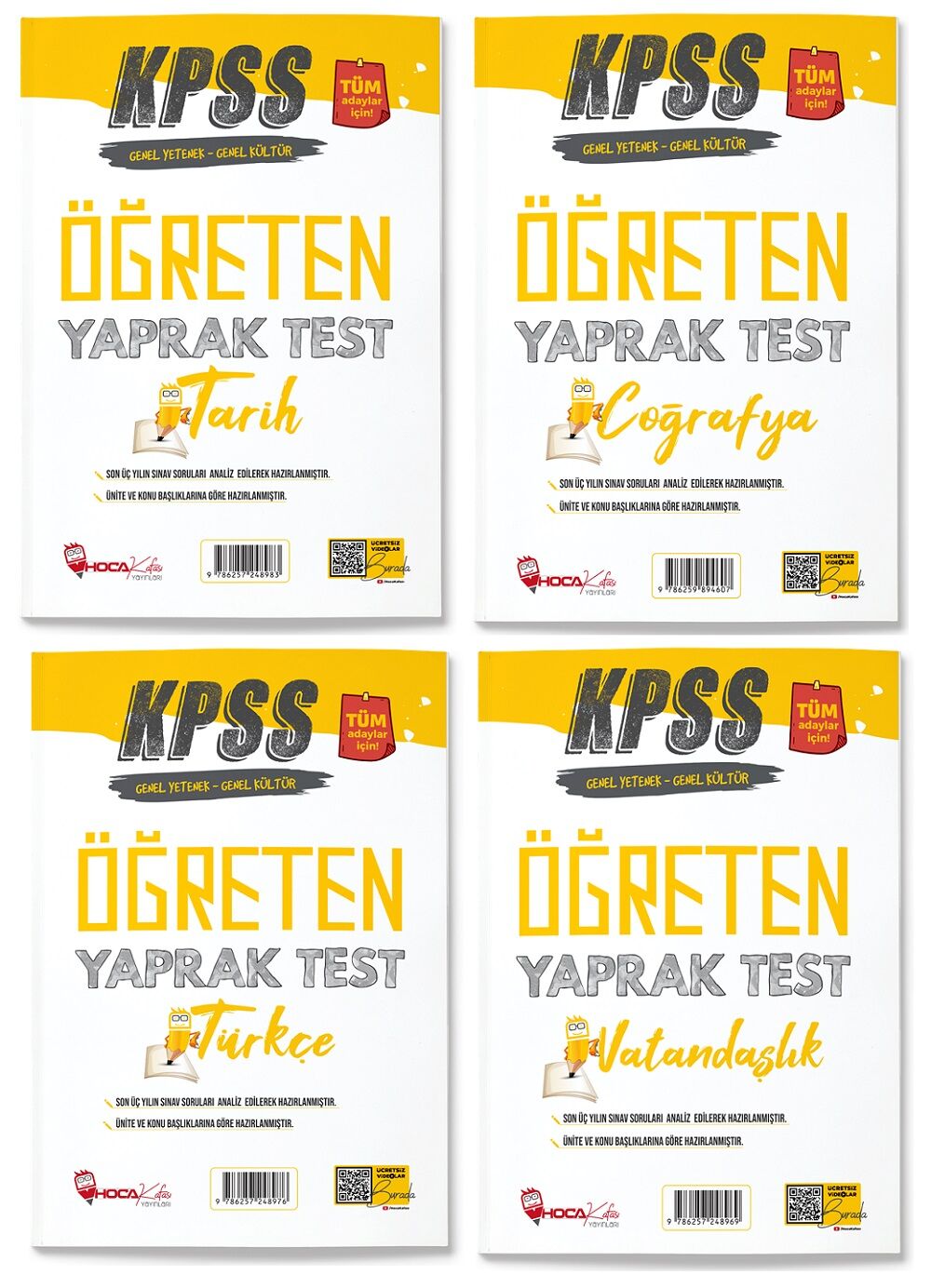 SÜPER FİYAT - Hoca Kafası KPSS Türkçe+Tarih+Coğrafya+Vatandaşlık Öğreten Yaprak Test 4 lü Set Hoca Kafası Yayınları
