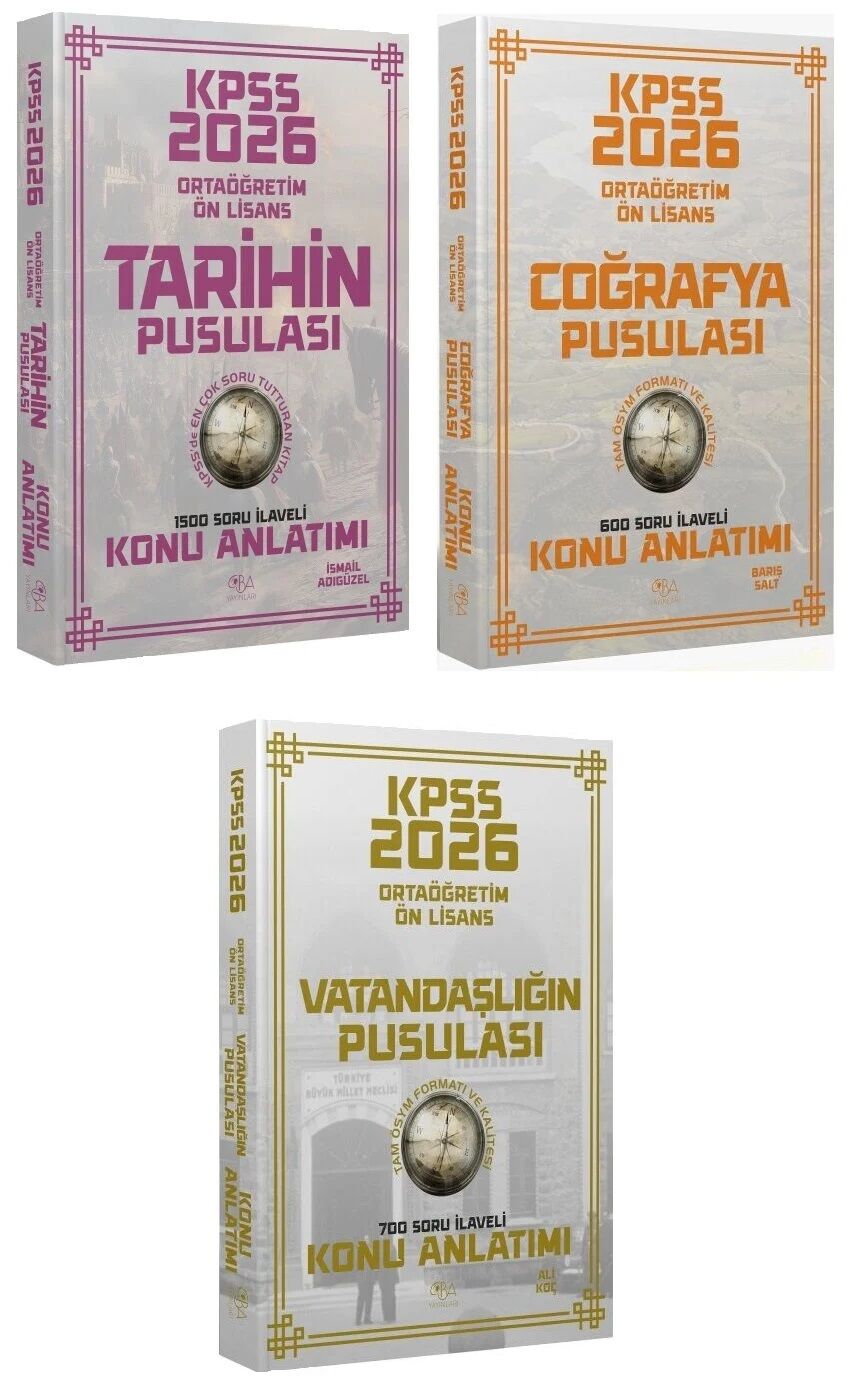 CBA Yayınları 2026 KPSS Lise Ortaöğretim Ön Lisans Tarih + Coğrafya + Vatandaşlık Pusulası Konu Anlatımı 3 lü Set CBA Yayınları