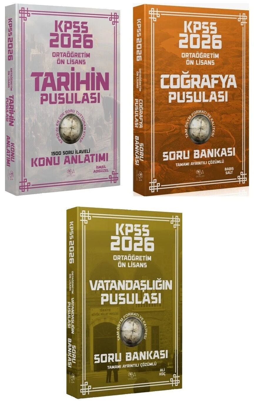 CBA Yayınları 2026 KPSS Lise Ortaöğretim Ön Lisans Tarih + Coğrafya + Vatandaşlık Soru Bankası 3 lü Set CBA Yayınları