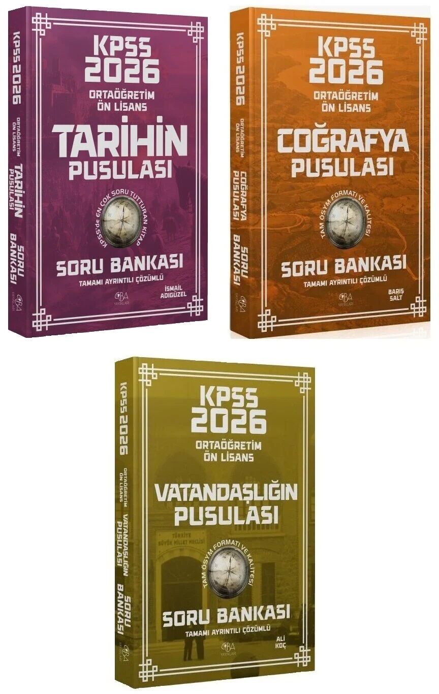 CBA Yayınları 2026 KPSS Lise Ortaöğretim Ön Lisans Tarih + Coğrafya + Vatandaşlık Soru Bankası 3 lü Set CBA Yayınları