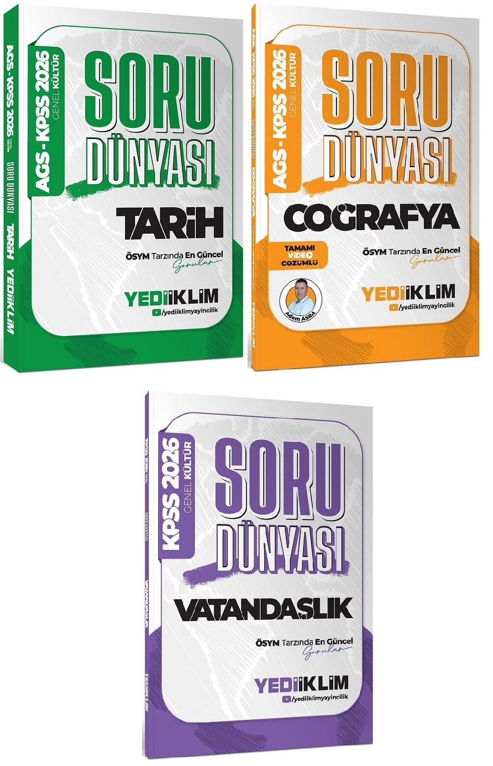 Yediiklim 2026 KPSS Tarih + Coğrafya + Vatandaşlık Soru Dünyası Soru Bankası 3 lü Set Yediiklim Yayınları