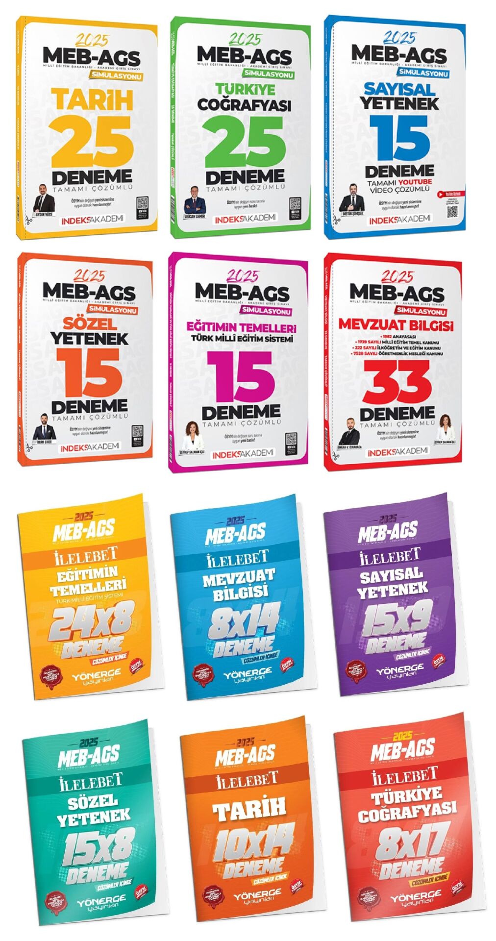 İndeks + Yönerge MEB-AGS Tüm Dersler 125+70 Deneme 12 li Set İndeks Akademi + Yönerge Yayıncılık
