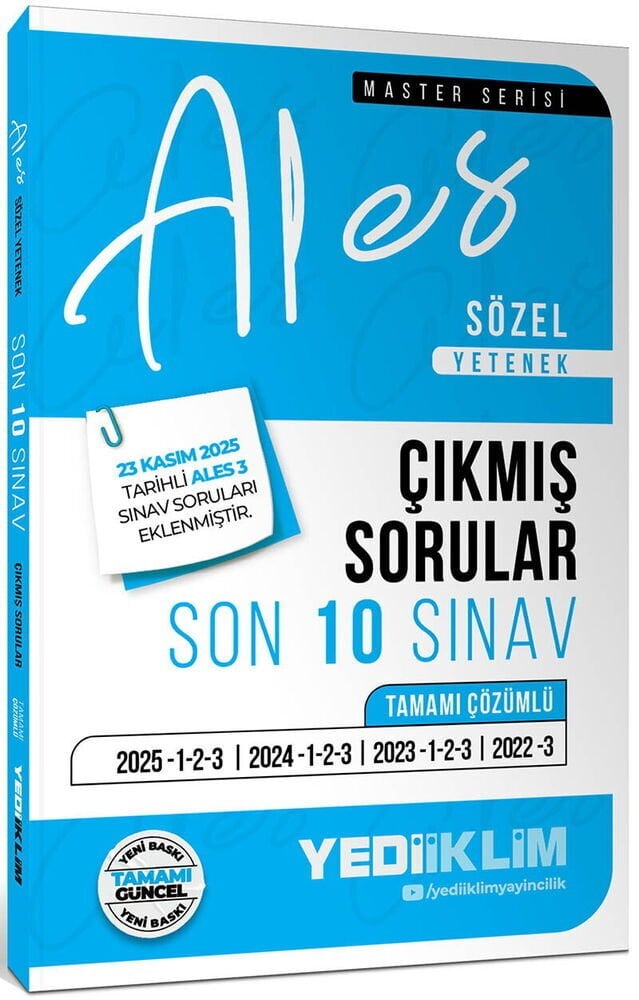 Yediiklim 2026 ALES Master Sözel Yetenek Çıkmış Sorular Son 10 Sınav Çözümlü Yediiklim Yayınları