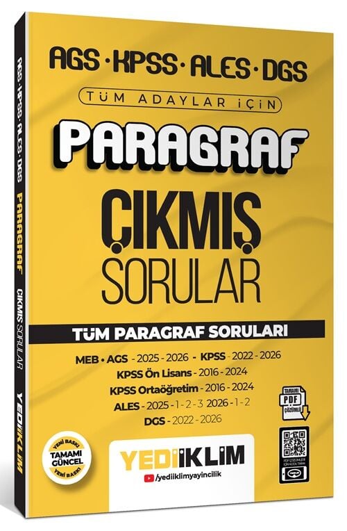 Yediiklim 2027 KPSS MEB-AGS ALES DGS Paragraf Çıkmış Sorular Çözümlü Yediiklim Yayınları